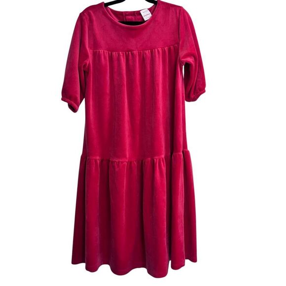 Hanna Andersson Short Sleeve Red Recycled Velour Velvet Twirl Dress Size 12 - Picture 1 of 7